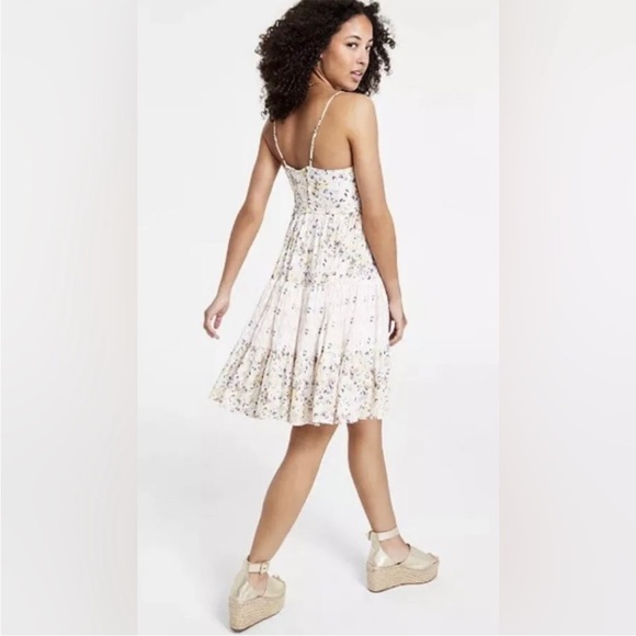 Lucky Brand Babydoll Tiered Sundress: Cream Pink Gold Taupe Mixed Media Print - Picture 9 of 16